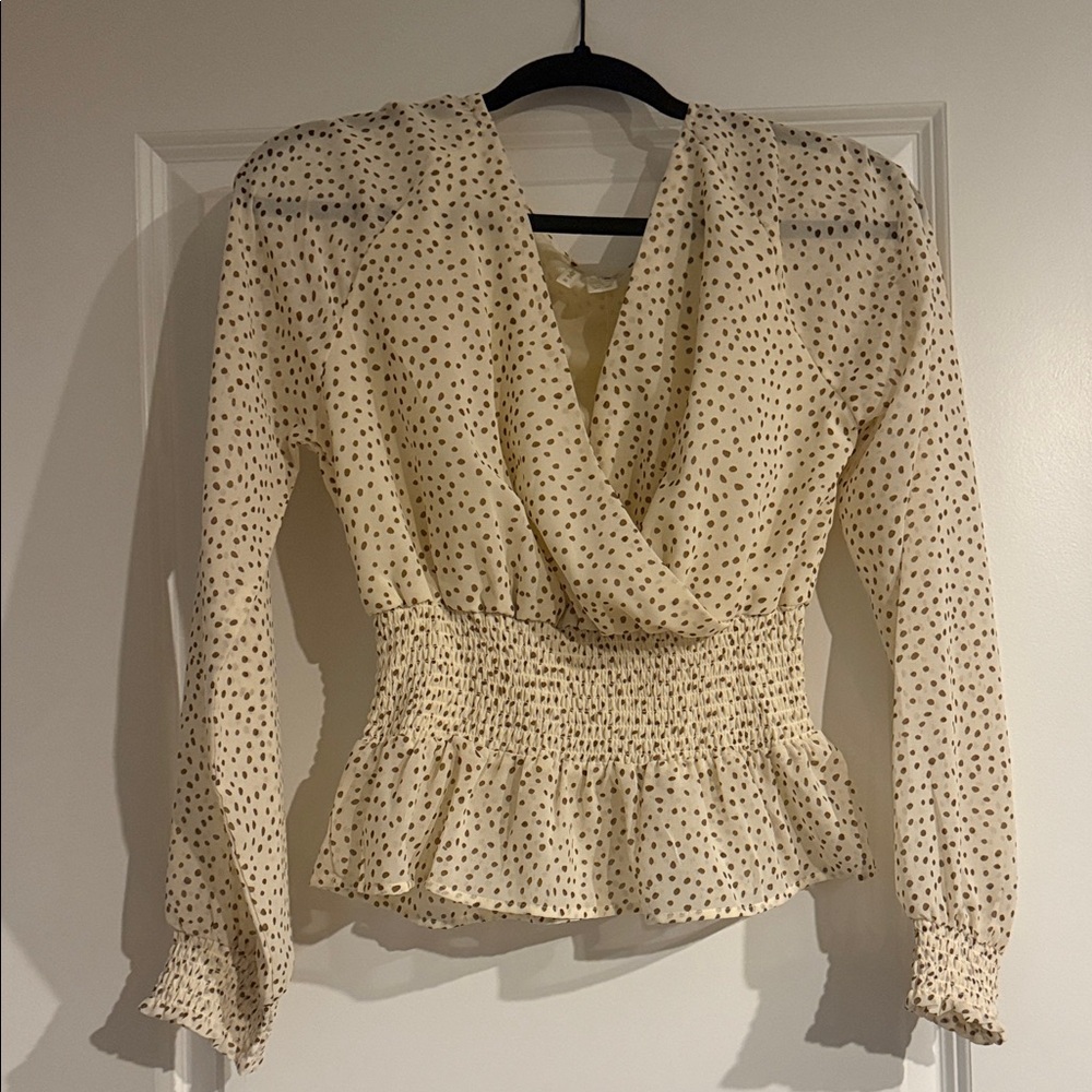 Japna Beige Polka Dot Blouse